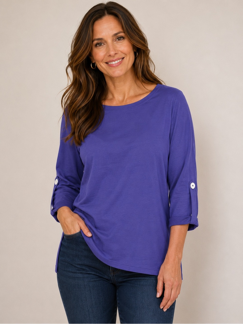 Chico's Deep Purple Scoop Neck Long Sleeve Top